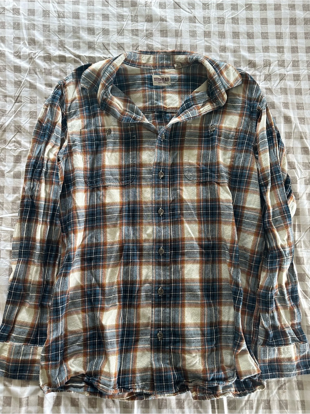 RedHead Plaid Button-Down Shirt in Blue, Brown & Cream